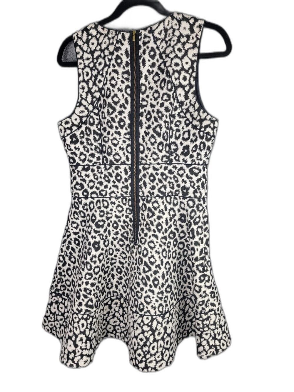 Banana Republic Womens Dress 8 Black White Leopard Print Fit Flare Sleeveless - Picture 2 of 16